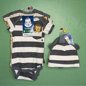 Gerber onesies & beanies 3 pack NWT